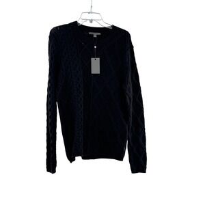 John Varvatos Black Mixed Cable Crew‎ Neck Sweater Men's Size S